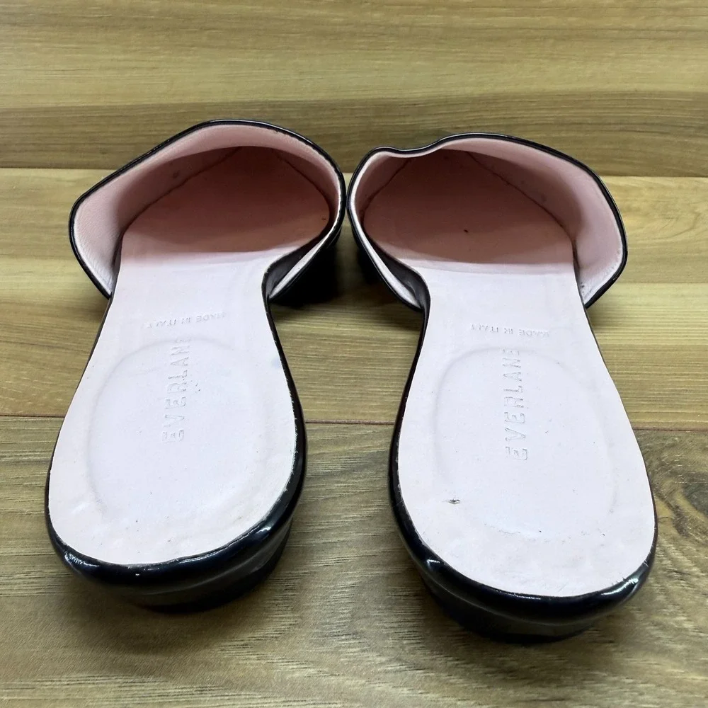 Everlane The Boss Pointed Toe Mule 9 Black Patent Leather Flat Minimalist Modern